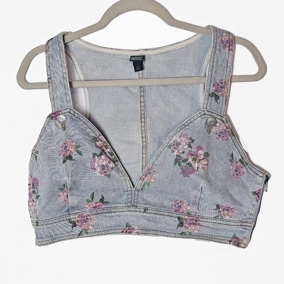 Wild Fable Floral Denim Halter Crop Top Bralette Vest - Picture 1 of 4